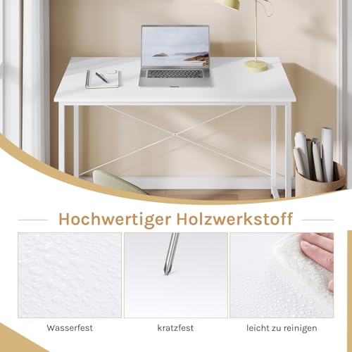 WOLTU Schreibtisch 100x50cm, Kleiner Computertisch, Bürotisch eckig, PC Tisch mit Metallgestell, für Büro Homeoffice Arbeitszimmer Schlafzimmer, aus Holzwerkstoff, Weiß