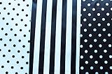 Black and White Tissue Paper for Gifts. 36-Pack Includes 24 Polka Dot Plus 12 Striped Premium Quality, Large 20 x 30 Squares. Black & White