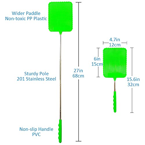 3Pcs Telescopic Fly Swatters, 29" Long Heavy Duty Retractable Manual Plastic Fly Swatter, Premium Extendable Flyswatter With Long Stainless Steel Pole, Pack Of 3 Assorted Colors #TOP4
