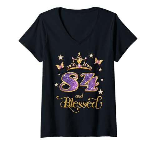 Mujer 84 and Blessed 84 Years Old Birthday 84th Birthday Camiseta Cuello V