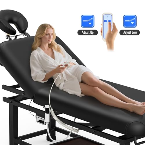 Image of pouseayar Heavy Duty Electric Stationary Massage Table with Heating Function, Backrest Adjustable and Storage Space for Treatment /Medical Spa /Facial /Beauty /Massage Bed - 30 x 75 - Black