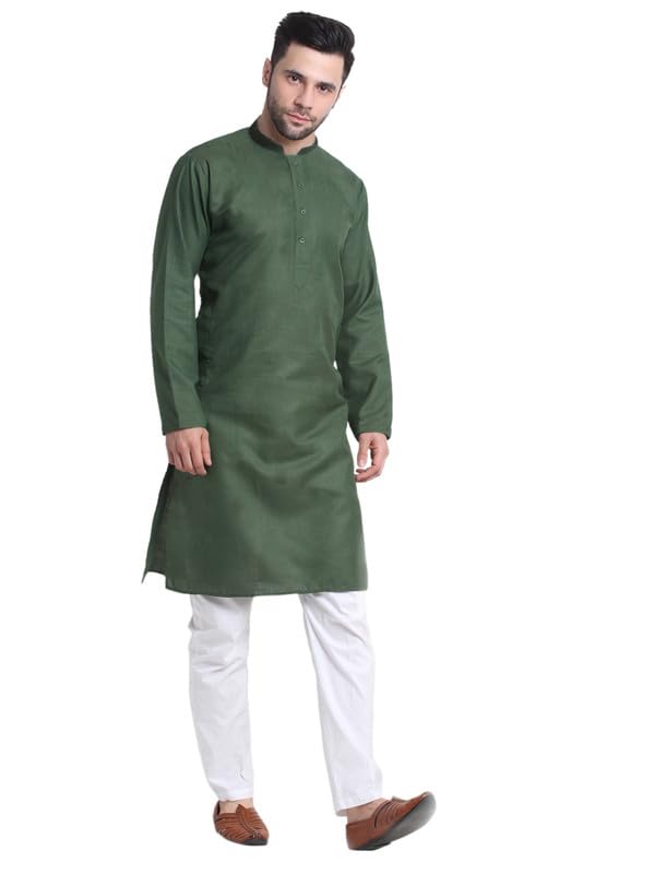 Image of KRAFT INDIA Men's Cotton Solid Kurta With Drawstring Pyjama Set