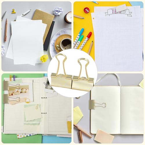 Durdiiy Foldback Klammern 25mm Gold 30 Stück, Metall Klammern für Dokumente,Papierklammern,Binder Clips aus metall, Büroklammern Vielzweckklammern für Bürobedarf, Briefpapier Papier