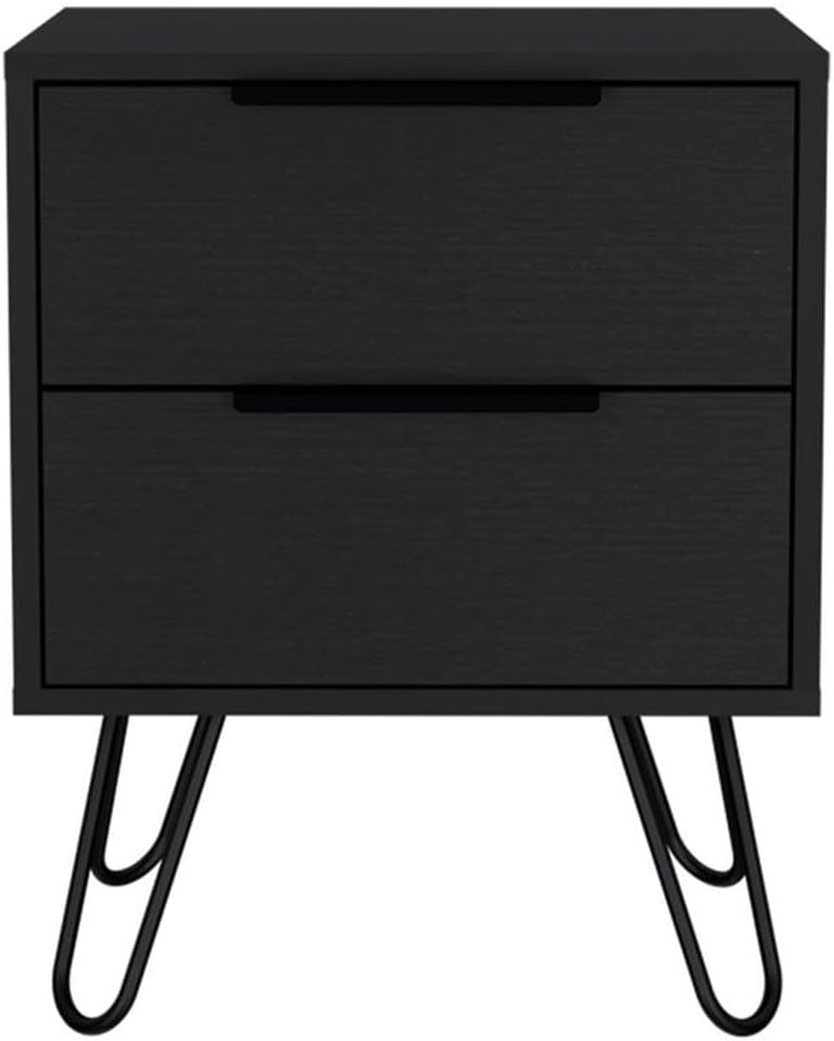 Nuvo 22-inch Tall Nightstand, 2 Drawers, and Hairpin Legs, Light Oak