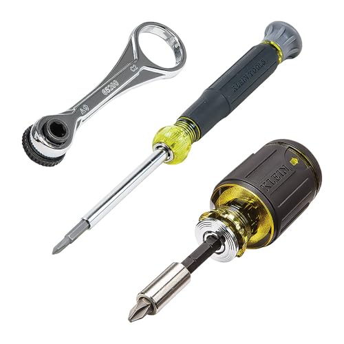 Klein Tools 85515 3-Piece Multi-Bit Impact Screwdriver Set with 8-in-1 Stubby, Mini Ratchet and 4-in-1 Electronics Screwdriver by KLEIN TOOLS - Used condition - US$27.60