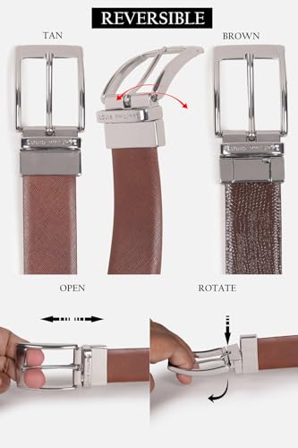 Image of Louis Philippe Men's 100% Italian Leather Shiny Nickel Buckle Formal Reversible Belt