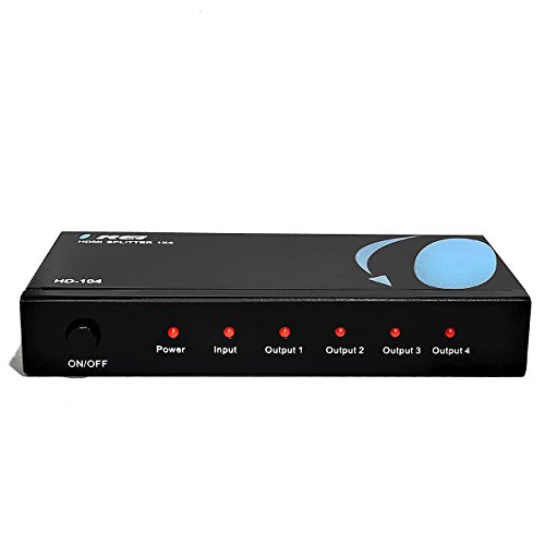 Orei HDMI Splitter 1 in 4 Out with Resolutions up to 4K @ 30Hz HDMI 1.4 & HDCP 1.4 Compliant, EDID Management, 3D Support, and Easy Plug and Play Installation, Does not Extend/Mirror Only (HD-104)