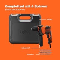 BLACK+DECKER 710W 1-Gang Schlagbohrmaschine (13mm Schnellspannbohrfutter, konstanter Rechts-/Linkslauf, Griffgummierung, Zweihandgriff, inkl. 2x HSS Bohrer, 2x Steinbohrer, im Koffer) ‎BEH710K-QS – Ansicht 8