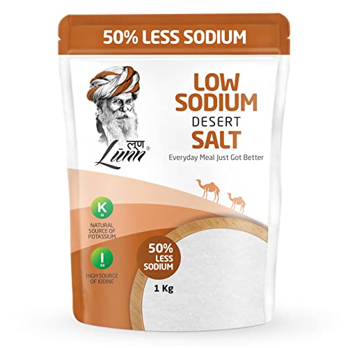 Image of Lunn 50% Low Sodium Thar Desert Salt 1 Kg Pouch | 84+ Natural Minerals | Unrefined Chemical-Free Salt | 50% Less Sodium for Heart Health & Hydration | Great Taste | No Preservatives | Ideal for Daily Cooking | First Time in India