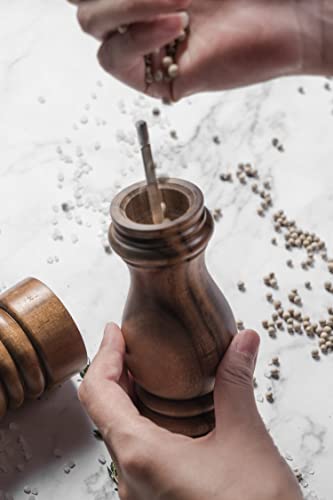 Pepper Grinder,Wood Salt And Pepper Grinder Mills Sets, Acacia Wood Manual Salt Grinder Refillable Pepper Mill Sets With Adjustable Ceramic Grinding Rotor - 7 Inch-Set Of 2 #TOP2