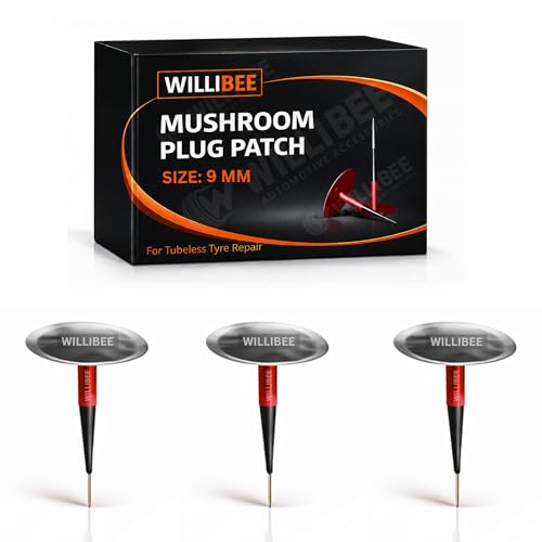 Image of WILLIBEE Mushroom Puncture Kit for Tubeless Tyre | Mushroom Puncher Kit for Bike & Car | Tire Puncher Repair Patches (9 MM, 3 Pcs)