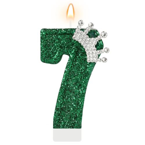 AKURIEEY Green Birthday Candle Crown Number 7 Candle for Cake Topper