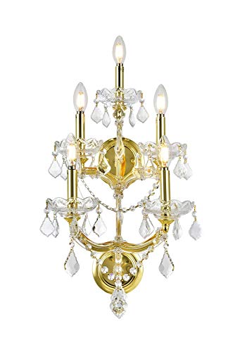Worldwide Lighting Maria Theresa Collection 5 Light Gold Finish and Clear Crystal Candle Wall Sconce 12" W x 29.5" H Medium Three 3 Tier