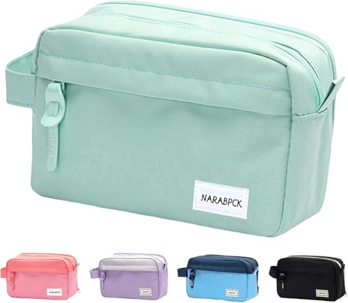 Astuccio con 3 scomparti, grande capacità, chiusura lampo permanente, portapenne, per ragazze, ragazzi e adolescenti, materiale da ufficio, verde