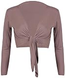 OgLuxe Damen Langarm Bolero Crop Cardigan Krawatte Shrug, mokka, 34/36 DE(Small/Medium)