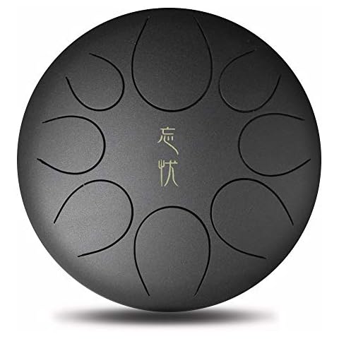 ZHRUNS Steel Tongue Drum, Hand Pan Drum 8 Notes 10 Inches, Percussion Steel Drum Instrument with Mallets, Mallet Bracket,Finger Picks,Tonic Sticker and Travel Bag (8Notes-Black) Cover