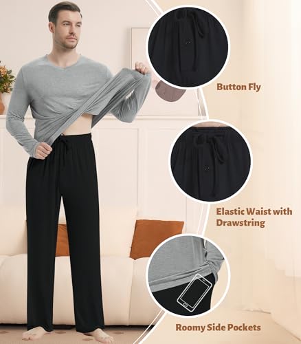 NACHILA Pajamas for Men-Viscose Made from Bamboo,Long Sleeve Pj Set Comfy Sleepewear V Neck Pajama with Pants3