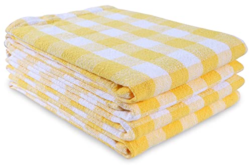AMOUR INFINI Kitchen Towels Set of 4 Buffalo Checks Yellow/White Kitchen Towels 20X28 Inches 100% Cotton Highly Absorbent Kitchen Towels Premium Quality Ultra Soft Mitered Corners KitchenTowels