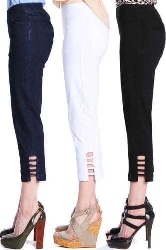 SLIM-SATION Women's Plus Size Pull on Solid Crop with Real Front & Back Pockets & Straps4