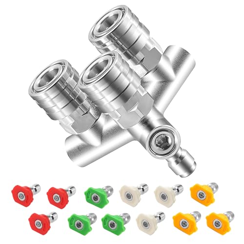 EZALOR Triple Pressure Washer Nozzle, 3-in-1 Power Washer Tips, 3 Nozzles for Pressure Washing with 12PCS Power Washer Spray Nozzles (0, 15, 25, 40 Degree), 1/4 Inch Quick Connect, 5000 PSI