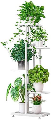 GStorm Plant Stand - 6 Potted Flower & Plants Racks, Carbon Steel Metal Plant, Patio Standing, Flower Shelf Holder, Display Shelves, Rack Garden Storage, Shelf For Outdoor White