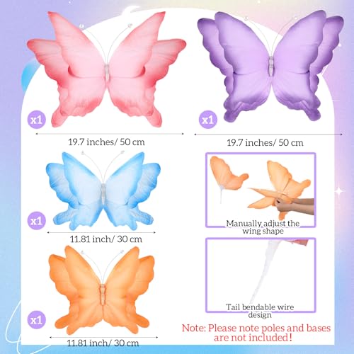 Havawish 4 Pcs Large 3D Butterfly Party Decoration, Mariposas Grandes Para Decoracion, Big Crepe Paper Butterfly Party Decor for Wedding, Ceremony, Birthday, Baby Shower, Photo Backdrop, 19.7"/ 11.81" by Havawish - Image 2