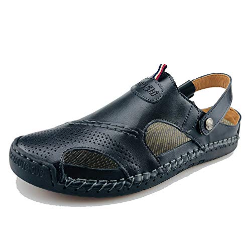 Sandália masculina casual de couro com bico fechado da UPIShi para uso ao ar livre, atlética, praia,