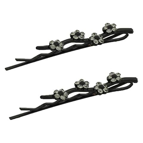 Hair Pins for Women Faux Rhinestone Flower Daisy Covered Bobby Pin, Set of Two, Black Cover