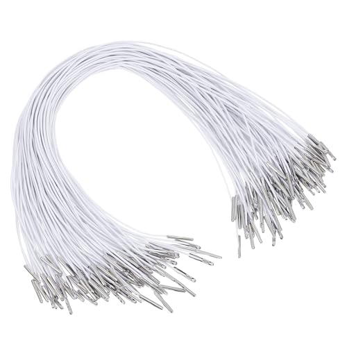 STOBAZA Cordon Élastique à Barbes 12 MM Blanc 35 CM avec Embouts Métalliques Lot de 150 Pièces – Corde Extensible pour Masques Chapeaux Badges et Projets de Bricolage Fixation