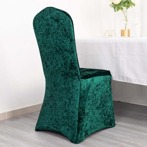 Efavormart Hunter Emerald Green Crushed Velvet Spandex Stretch Banquet Chair Cover with Foot Pockets, Fitted Wedding Chair Cover - 190 GSM