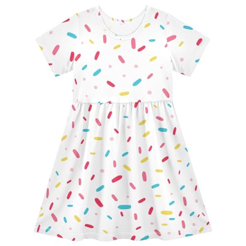 CaTaKu Girls Donuts Cute Sprinkles Dresses Toddler Summer Dress Short Sleeve Dresses for Girls Sundress 2-8T