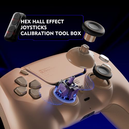 HEXGAMING ULTIMATE PRO ゲーミングコントローラー PS5/PC/モバイル対応、Hall Effectバージョン – 割り当て可能な背面ボタン4個、カスタムプロファイル6種類、調整可能なトリガー、交換可能なサムスティック8本【スターダストモカ】