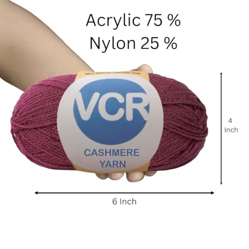 Image of VCR Dark Maroon Cashmere Knitting Yarn, 100 Grams Hank, 265 Meters Length, Acrylic 75% and Nylon 25%, Soft Crosia Thread for Crochet and Knitting, Suitable for Sweaters, Pullovers and Jackets