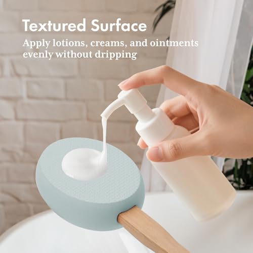 Image of AmazerBath Lotion Applicator for Back, Feet, 4 Replacement Pads with 17 inch Curved Handle, Back Sunscreen Applicator for Kids, Elderly, Women, Apply Skin Cream Medicine Moisturizer Tanner, Sky Blue