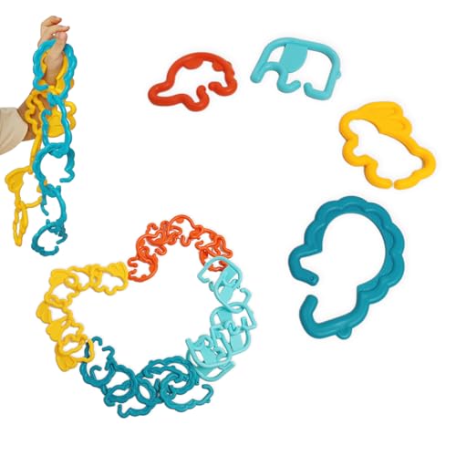 Image of Baby Links Rings Toys for Car Seat Stroller 24 PCS Animal Connecting Chain Rings Early Learning Toys for Toddlers