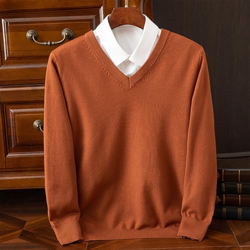 Mens Casual V Neck Sweater Lightweight Elastic Knitted Pullover Fall Classic Solid Color Thin Knit Sweater2