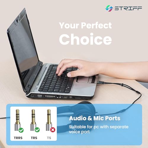 Image of STRIFF TwinAudio 3.5mm Headphone Splitter for Computer 2 Male to 1 Female | Gold-Plated TRRS Audio Adapter | Supports Mic + Audio | Universal AUX Splitter for Mobile, Laptop, Tablet & PC - Black