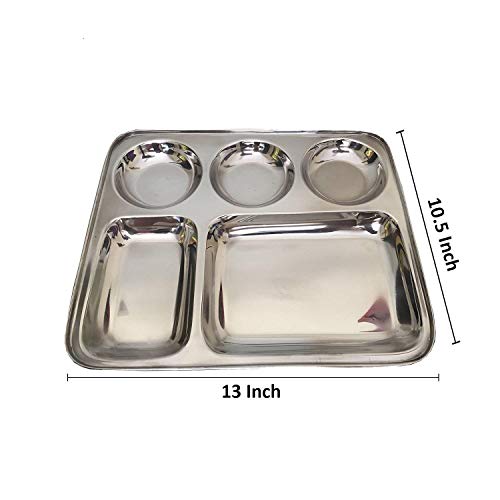 Newyork Gift Trader Stainless Steel 5 Sections Plates (Pack Of 2), Dinner Plates, Lunch Thali, Kids Food Plate, Use For Hotel, Uses For Restaurant #TOP5