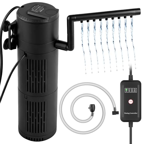everfarel 5-in-1 Aquarium Filter mit 6W UVC Klärer Aquarium Innenfilter mit Timer, Aquariumpumpe inkl Einstellbarer Durchfluss für 20-1500L Aquarien (12W 800L/H)
