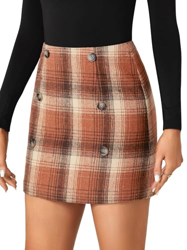 Rooscier Women's Wool Plaid High Waist Skirt Bodycon Pencil Zipper Back Mini Skirts3