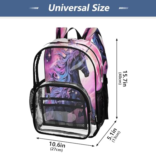 Galaxy Horse Clear Backpack - Stadium Approved Large 15.7-inch Waterproof Transparent Bag for Sports, Concerts, Work, Travel#634