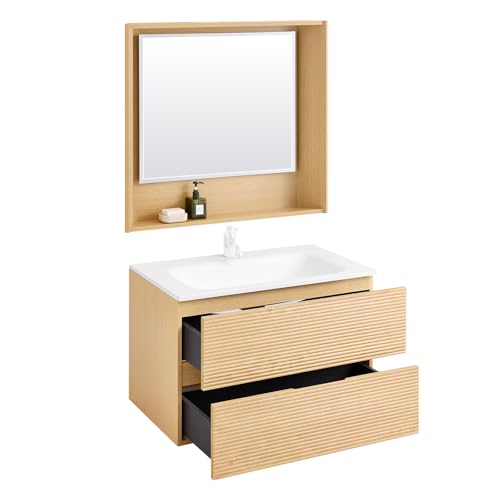 Specchio, mobile lavabo e lavabo sono inclusi. Rubinetto e raccordo di scarico non sono inclusi.