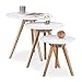 Relaxdays Beistelltisch 3er Set, Tischbeine aus Walnuss-Holz, weiße Tischplatte 50, 40 und 32 cm, im nordischen Design, weiß / natur
