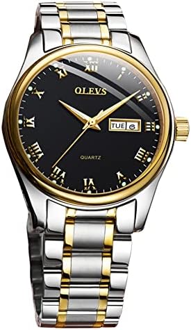 OLEVS Men's Square Analog Quartz Date Stainless Steel Waterproof Luminous Two Tone Wrist Watch