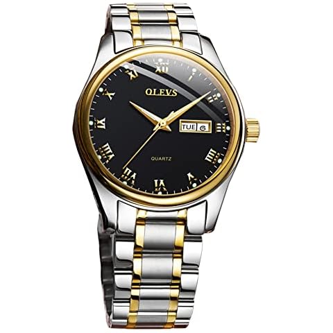 OLEVS Men Watches Stainless Steel Roman Numerals Waterproof Analog Quartz Luminous Calendar Business Luxury Dress Classic Gent Wrist Watch Cover