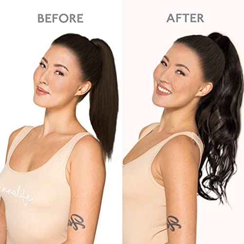 Image of WENNALIFE Ponytail Hair Extension, 18 Inch 80g Dark Brown Ponytail Extension Human Hair Clip in Wrap Around Remy Human Hair Extension Hairpieces
