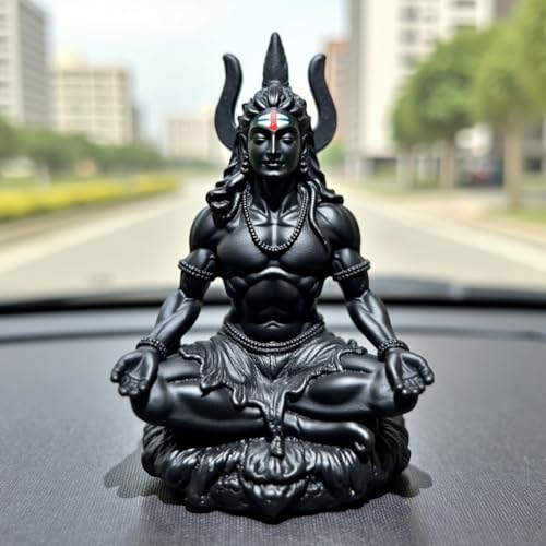 UNOVATE Shiv Idol for Car Dashboard, Shiva Murti - 9cm Shiv Idol | Shiva Statue with Pre-Installed Adhesive Tape | Black Color | Made in India