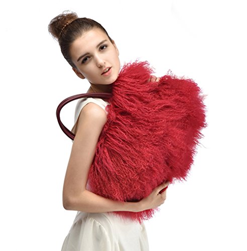 Image of Women Luxury Real Lamb /Mongolian Flush Wool Fur With Genuine Leather Handles Handbag