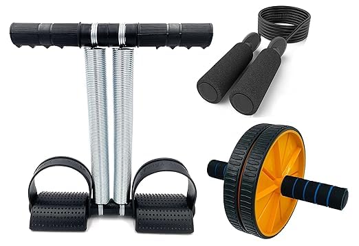 Sixteen Gym Equipment Combo Set for Home Workout Men Women Full Body Exercise Gym Kit – Tummy Trimmer, Abs Roller, Skipping Jump Rope-image-28