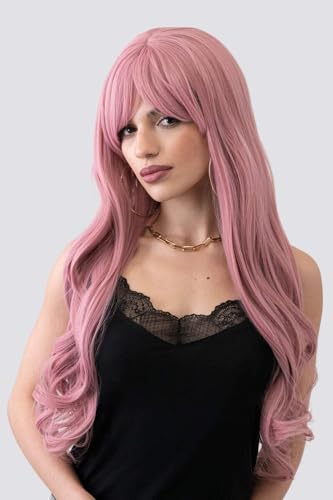 Perruque rose longue ondulée Millicent pour changer de tête sans abîmer vos cheveux